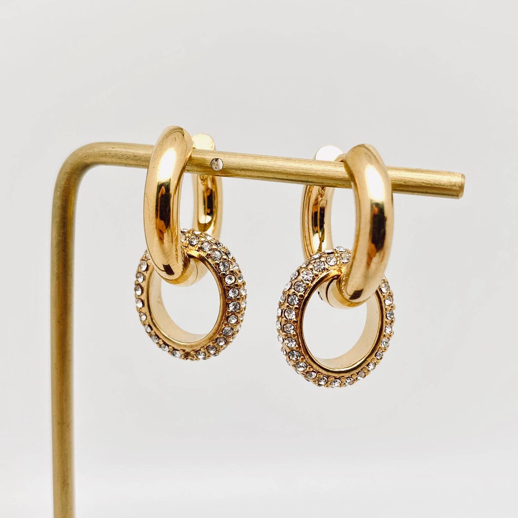 Mio Queena - Wholesale Huggie Earrings - 18K Gold Plated Inlaid Cubic Zirconia Circular Huggie - FGS1