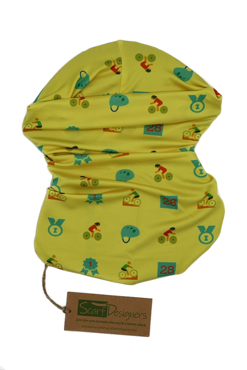 Scarf Designers - Wholesale Bandana - Unisex - Yellow Bandana with Cycling Design2