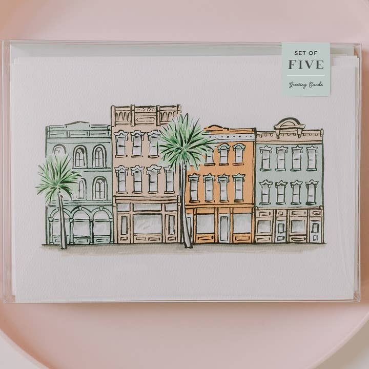 Texture Design Co - Wholesale Everyday Greeting Card - Sherbet Painted Streets: The Downtown Folded Greeting Card1