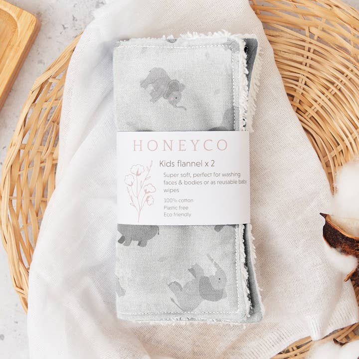 Reusable kids face cloths - zoo - ecofriendly flannels for wholesale by honeyco