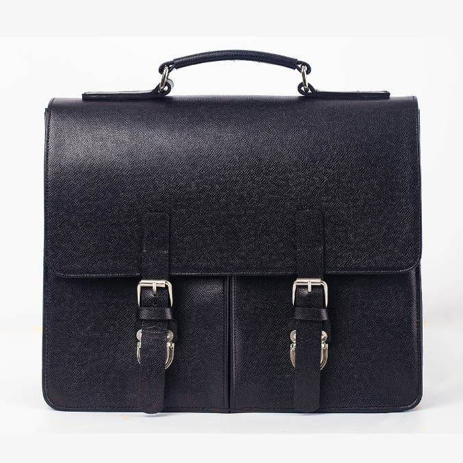 Funda de trabajo tipo satchel: bolsillos dobles negros para venta al por mayor de Winston Luxury Leather
