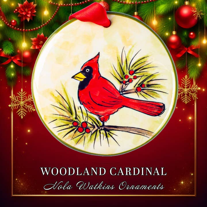 Christmas Ornaments | Handpainted | Woodland Cardinal for wholesale by Nola Watkins Ornaments