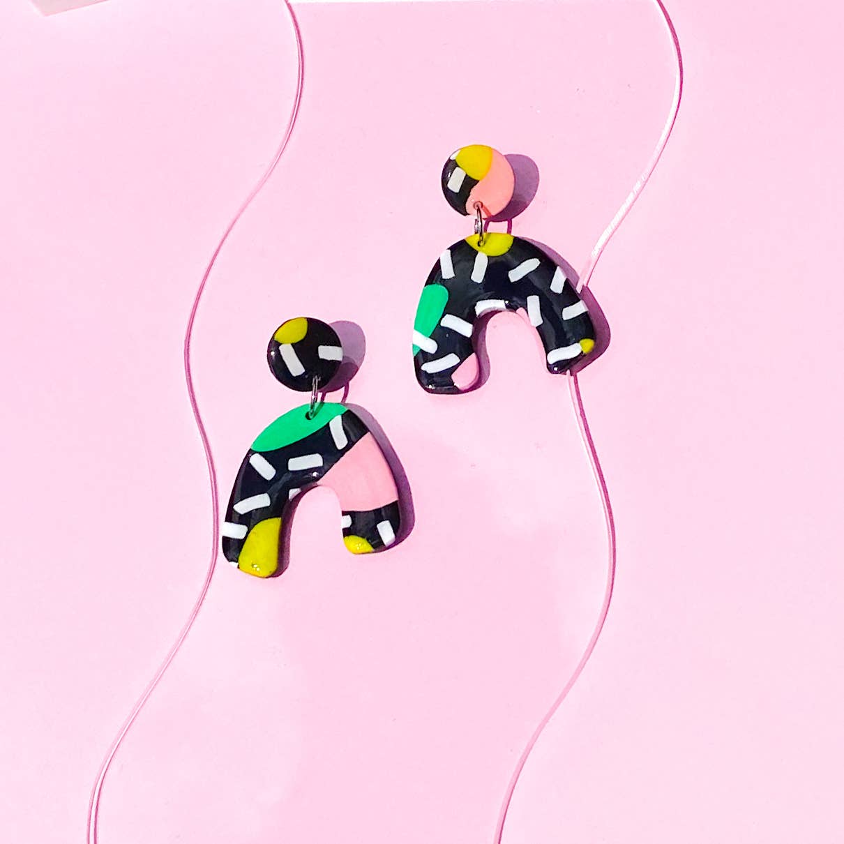 Night Moves Atelier - Wholesale Dangle Earrings - 90's Inspired Polymer Clay Abstract Paddle Dangle Earrings1