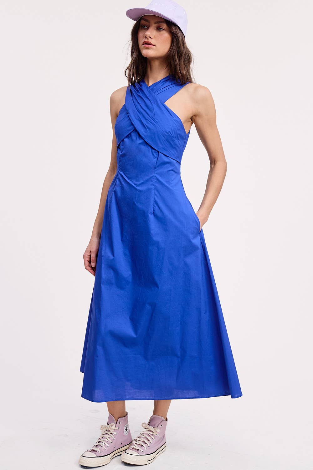 Ultramarine - Wholesale Dress - Women's - Halter Neck Solid Midi Dress4