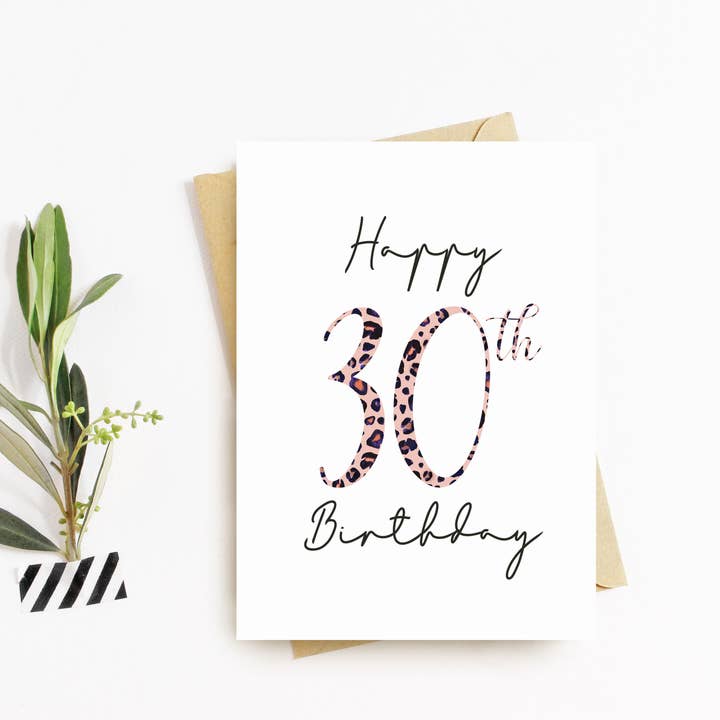 Happy 30th Birthday Card - Leopard Print Design for wholesale by Flash On A String Designs
