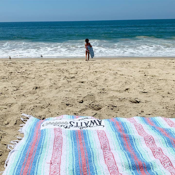 Mexican Blanket "Adventure"-Rose/Blue | Camping, Yoga, Beach for wholesale by Lil Be