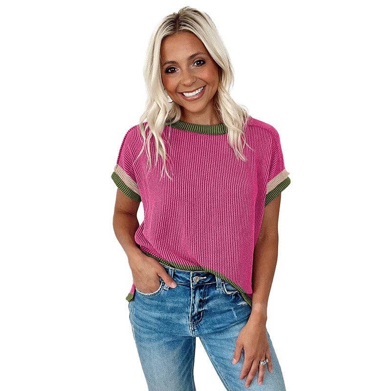 OceanusSwim – wholesale Knit top – Women's – Color Block Knit T-Shirt4