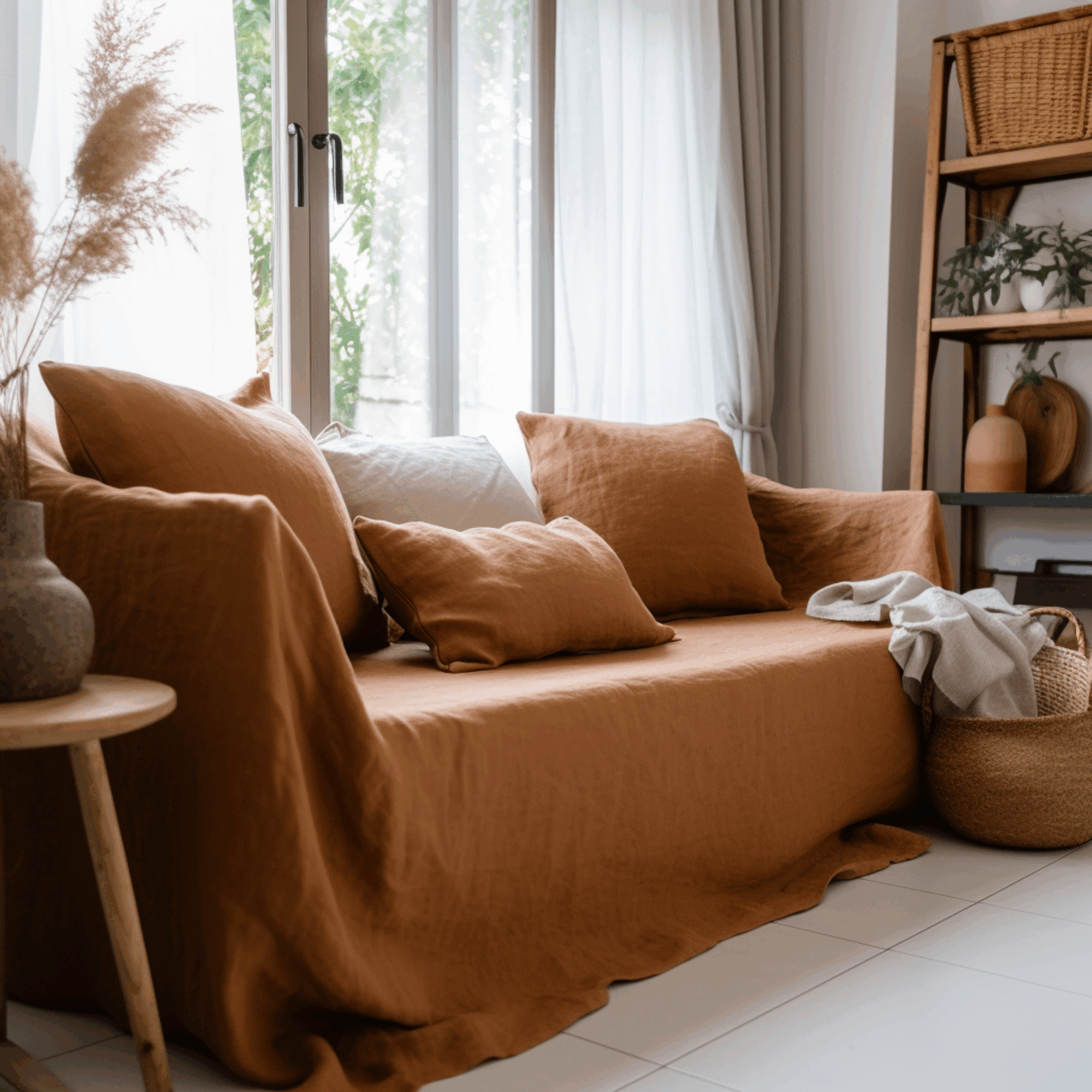 Q VITA – Engroshandel Stol-/sofabetræk – Linned sofabetræk til 2/3/4-personers eller L-formet sofa0