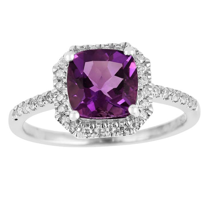 Rhodium Plated Silver Amethyst & Moissanite Engagement Ring for wholesale by FCJ Jewelry LLC