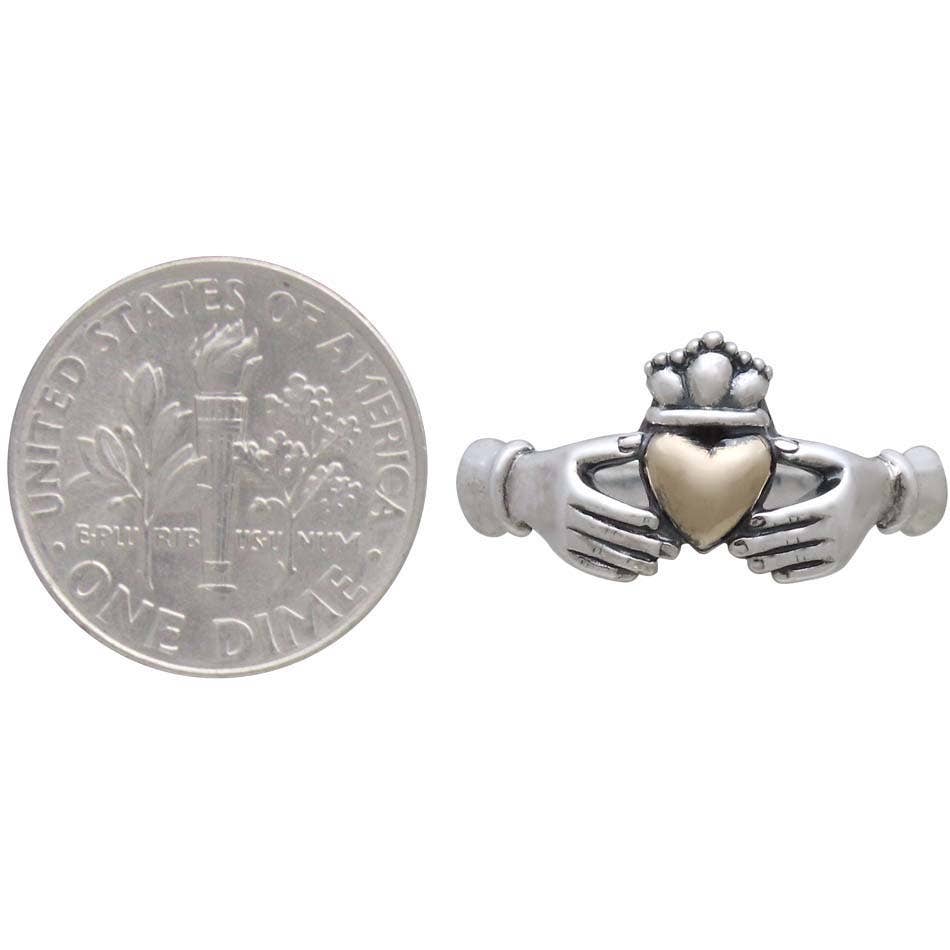Nina Designs - Wholesale Band/Stacked Ring - Sterling Silver Claddagh Ring with Bronze Heart2