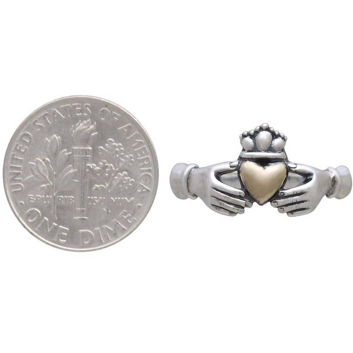 Nina Designs - Wholesale Band/Stacked Ring - Sterling Silver Claddagh Ring with Bronze Heart2