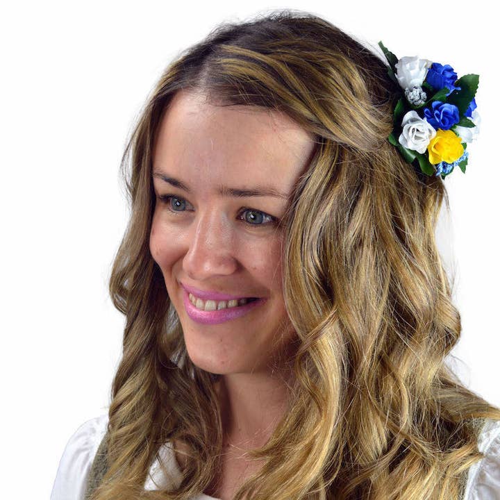 Floral Oktoberfest Hair Clip Fastener Blue and White for wholesale by European Heritage Gifts