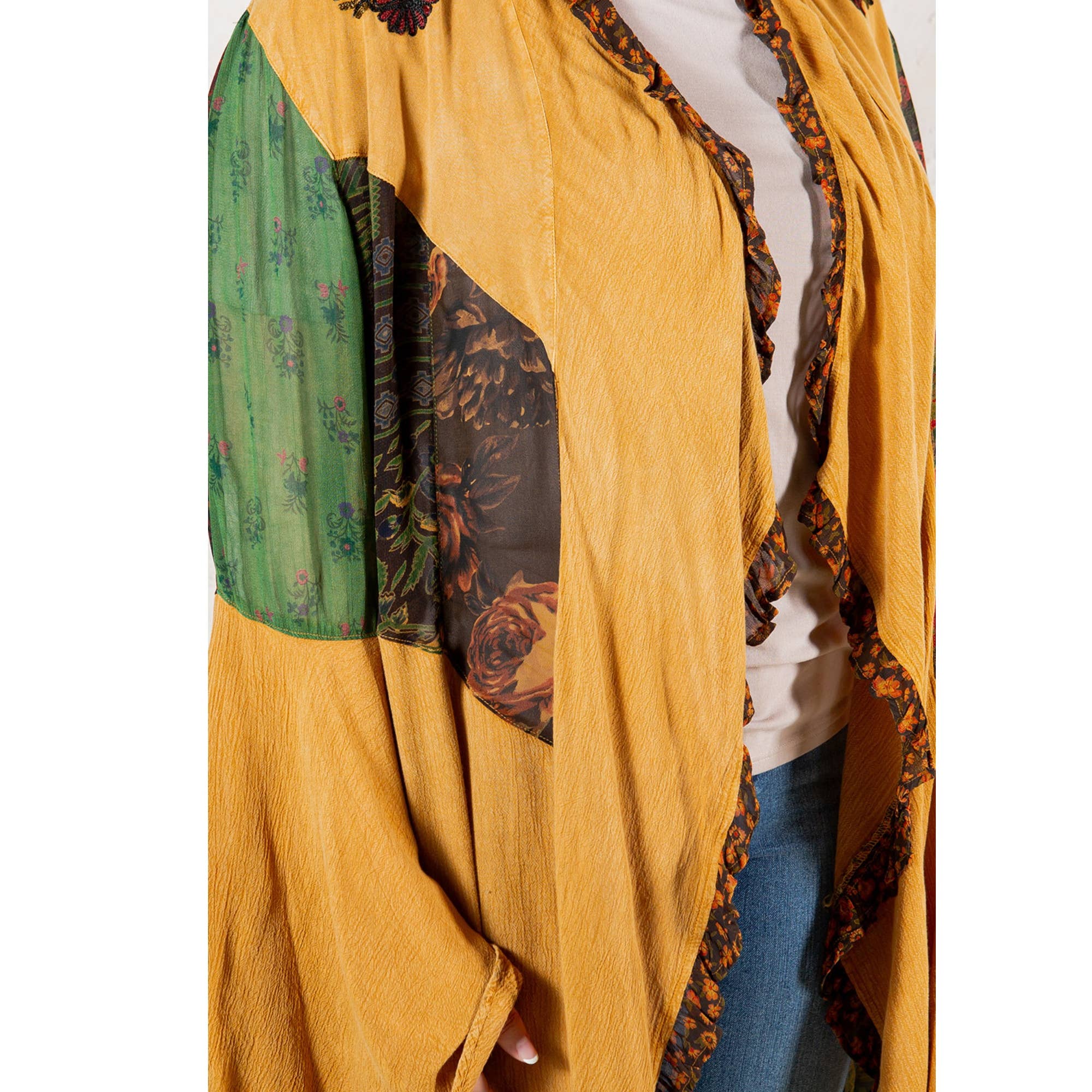 CAMEL Rustic Bohemian: Patchworked Shrug ALSO IN PLUS  for wholesale on Faire10