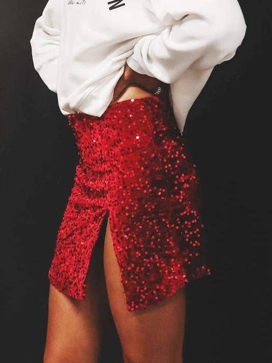 Flarix - Wholesale Skirt - Women's - Sequin High-Slit Bodycon Mini Skirt – Black3