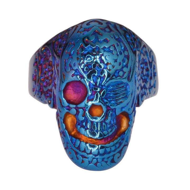 Anillo SK1751 para hombre Tatto's Gone Wild, de acero inoxidable, edición anodizada, joyería para motociclistas para venta al por mayor de Heavy Metal Jewelry