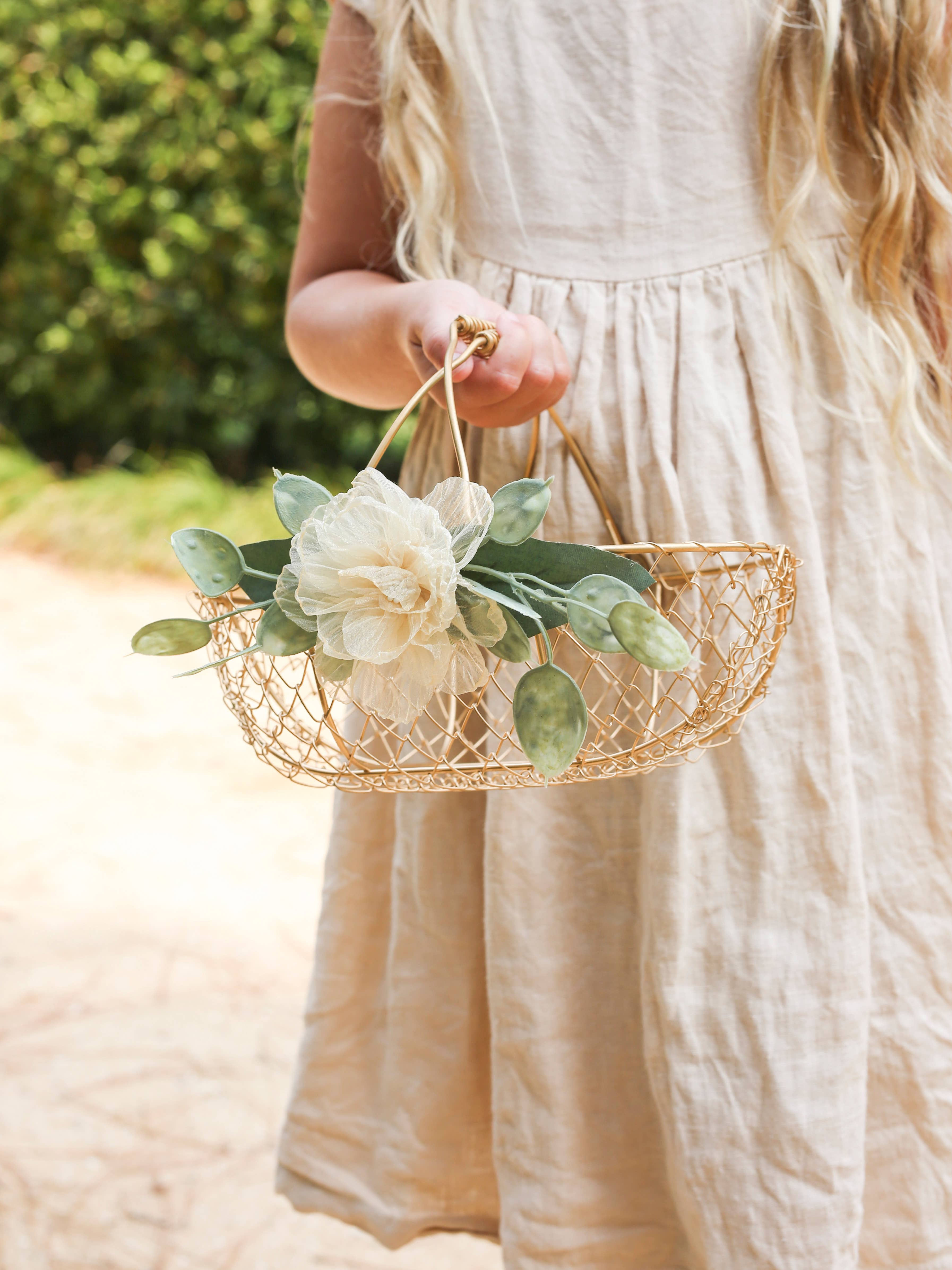 Indy Supply Co - Wholesale Basket - Champagne Gold Metallic Flower Girl Basket | Golden Wedding4