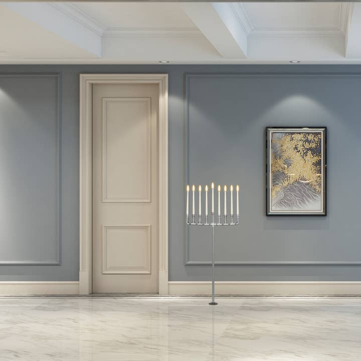 Quickway Imports - Wholesale Menorah - Industrial Galvanized Antique Silver Metal Pipe Hanukkah M1