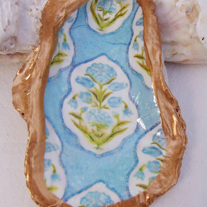 Lowcountry Linens - Wholesale Sieradenschaaltje - Designer Oyster Shell sieradenkom Blue Folly Poppy