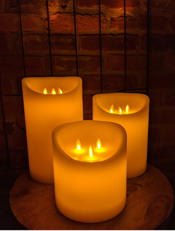 Green Pastures Wholesale - Vente Bougie sans flamme - Bougies LED avec 3 mèches vacillantes - diamètre 6", 9 styles10