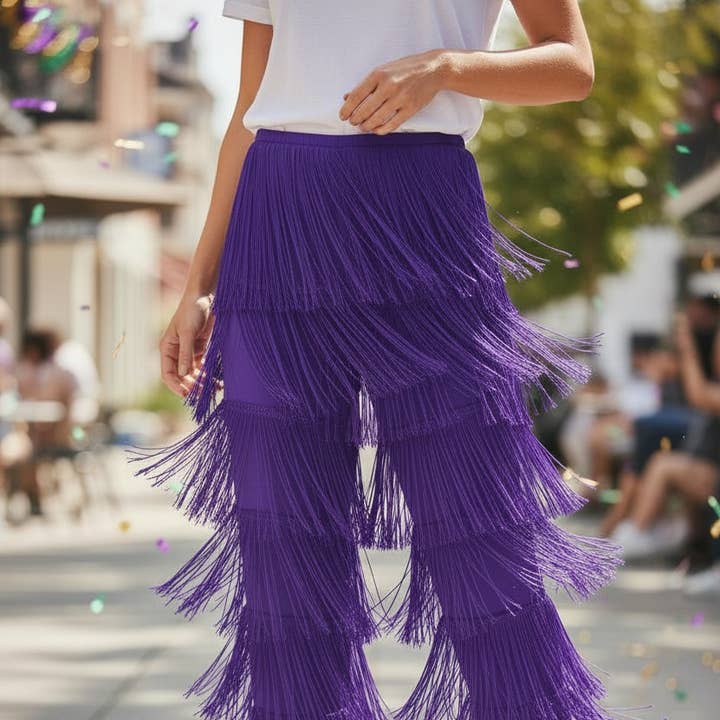 Purple tassel fringe pants for wholesale by Western Fashion