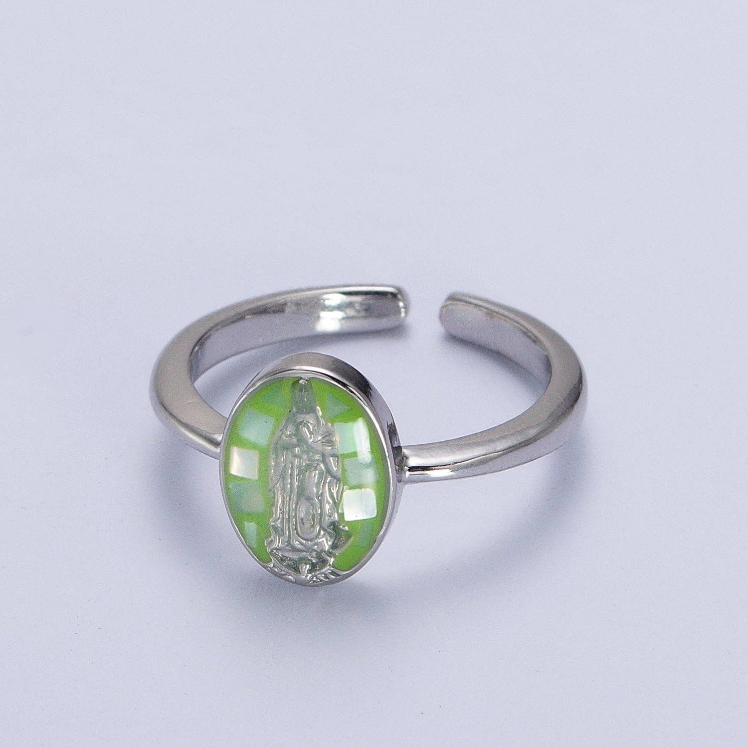 Aim Eternal - Wholesale Cocktail/Statement Ring - Gold Filled Oval Virgin Mother Mary Shell Opal Ring in Gold 3