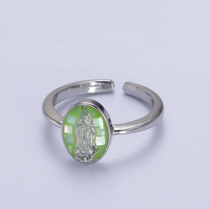 Aim Eternal - Wholesale Cocktail/Statement Ring - Gold Filled Oval Virgin Mother Mary Shell Opal Ring in Gold 3