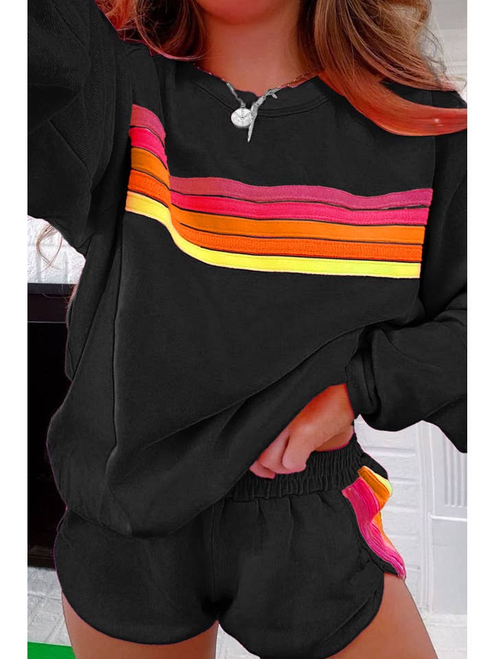 Babs + Birdie - Wholesale Lounge Set - Women's - Kenzie | Stripe Pullover and Shorts Two Piece Casual Set14