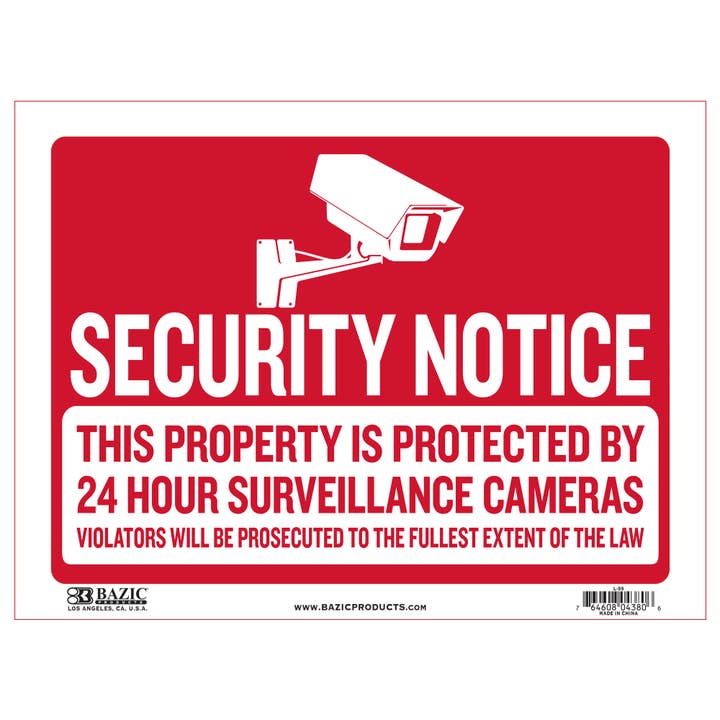 12" X 16" Security Notice Sign for wholesale by BAZIC Products