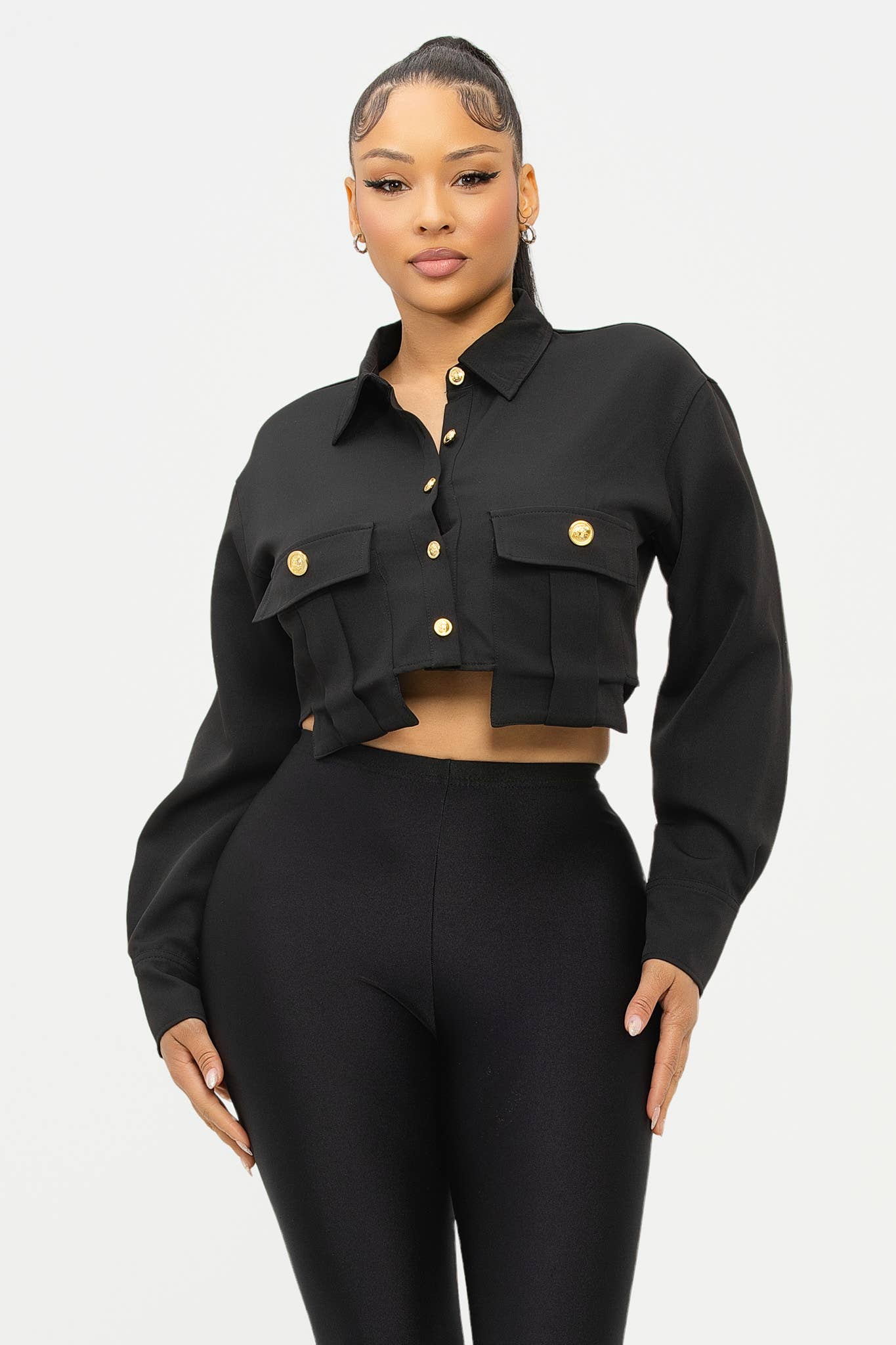 Julia by LoveJ - Vente Chemise à col boutonné – femme - Haut à boutons devant avec poches surdimensionnées15