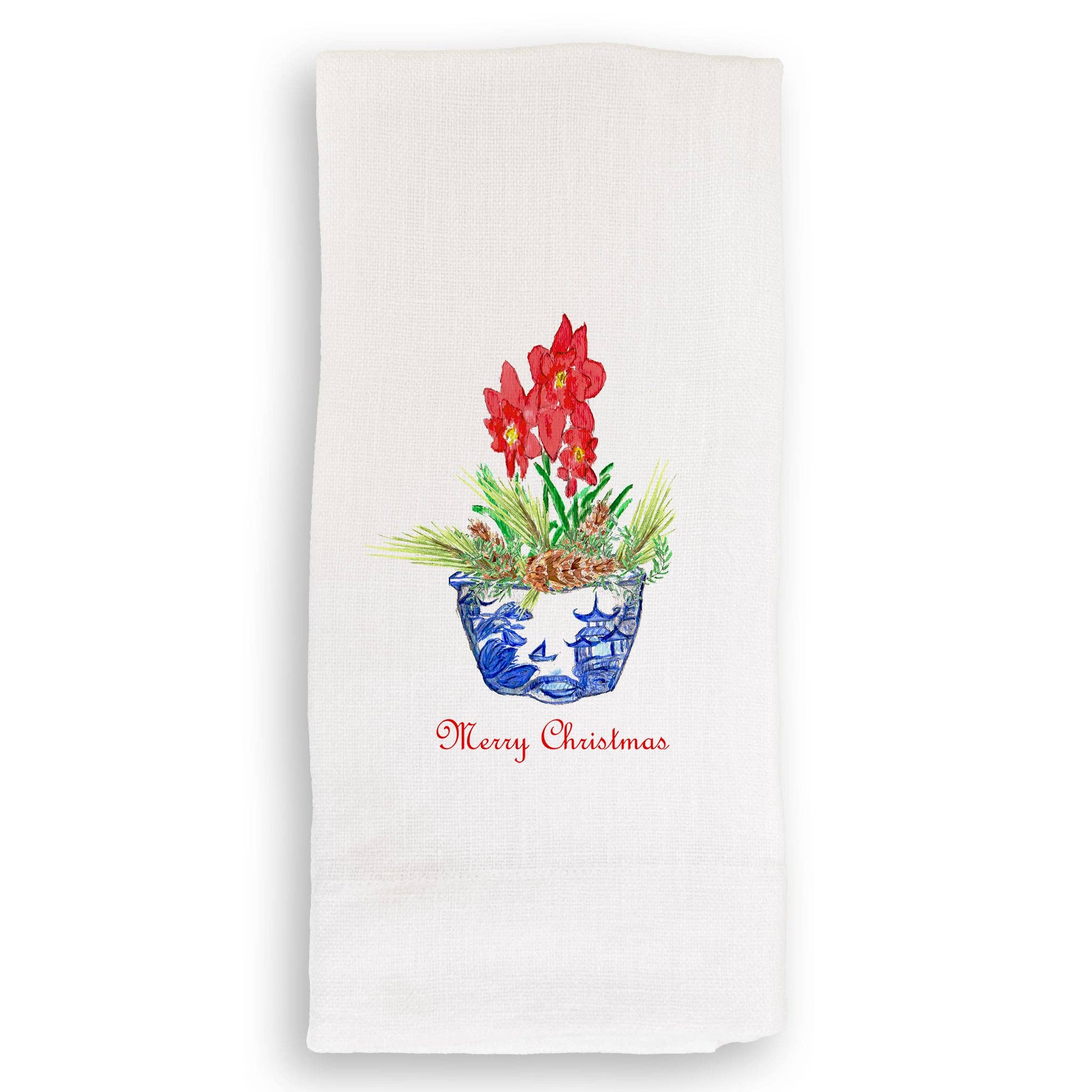 French Graffiti - Wholesale Tea Towel - Blue & White Bowl with Christmas Flower2
