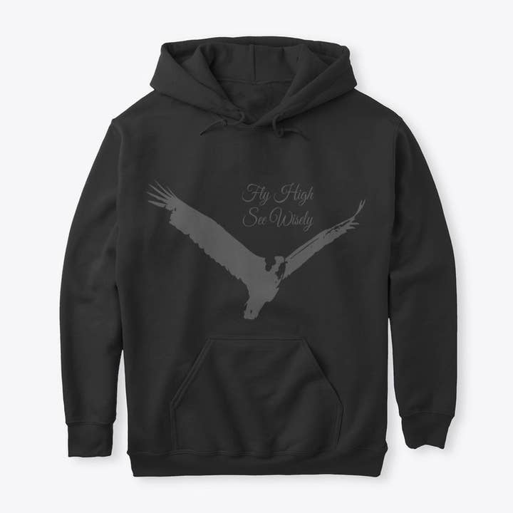 Hoch fliegen, siehe klug Premium Pullover Hoodie Grau für den Großhandel von Fly High See Wisely Store