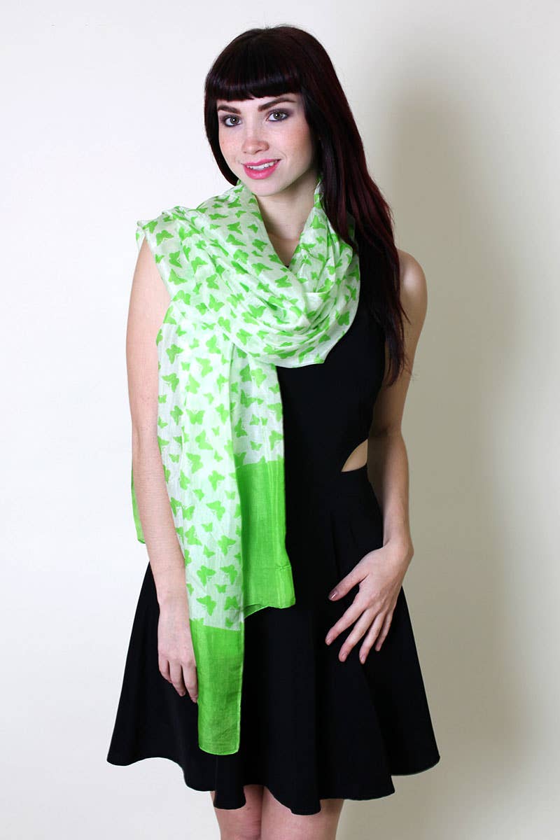 Viverano Organics - Venta al por mayor Bufanda - Mujer - Bufanda de seda de gran tamaño, verde lima, diseño de mariposa7