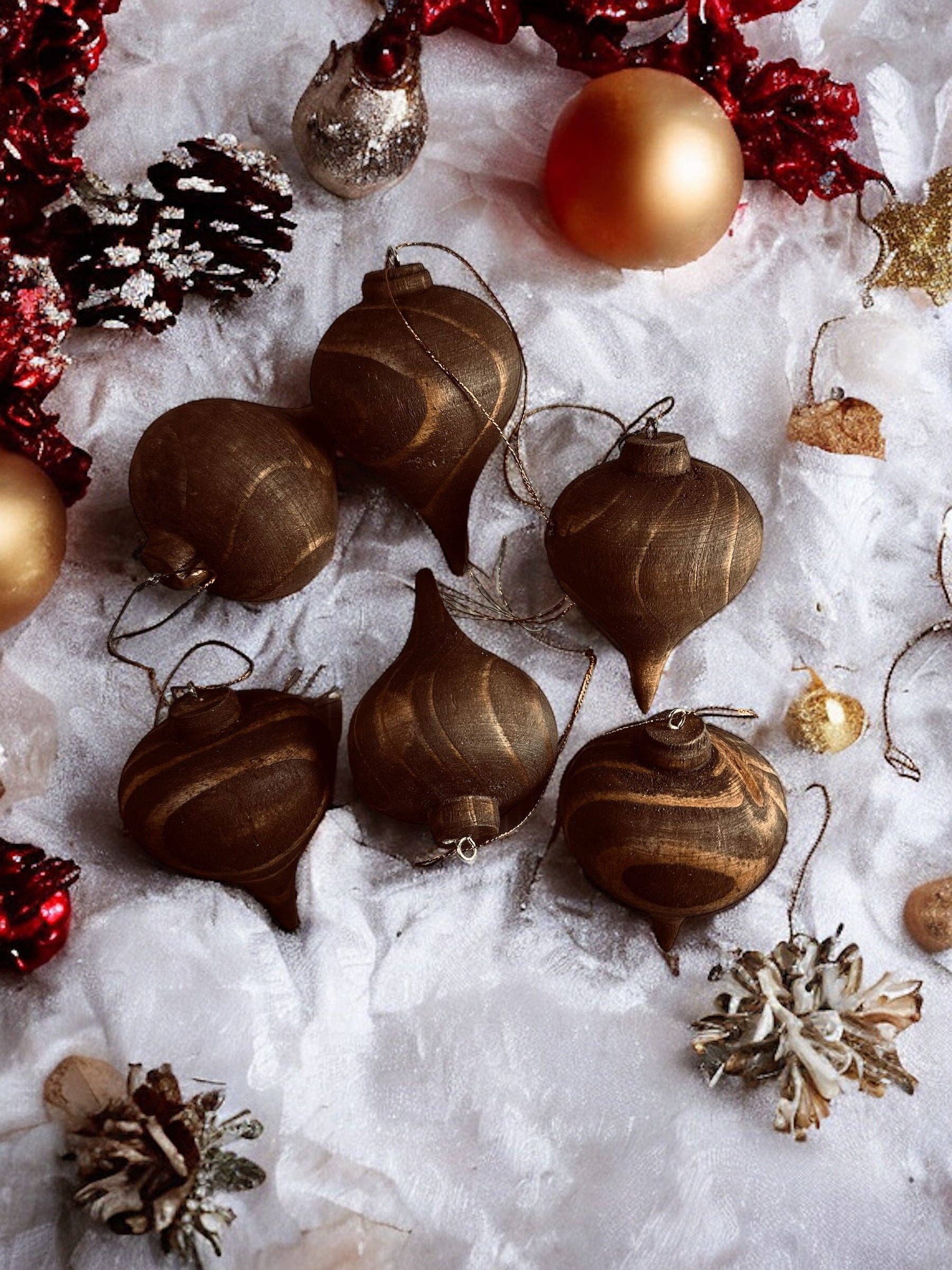 The African Home Goods - Wholesale Ornament Set - Traditional Carved Wooden Ornaments Decorations or Festive - English Oak11