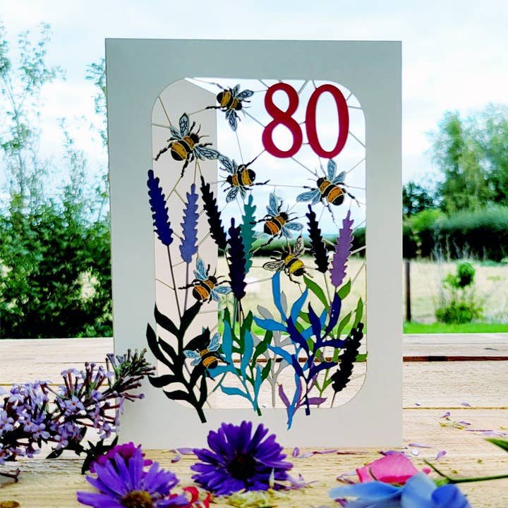 Age 80 Bee Design Birthday Card for wholesale by Forever Cards Ltd