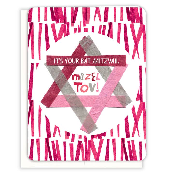 Pink Star Fledermaus-Mizah-Karte für den Großhandel von Paper Loop | Hand-Painted Greeting Cards