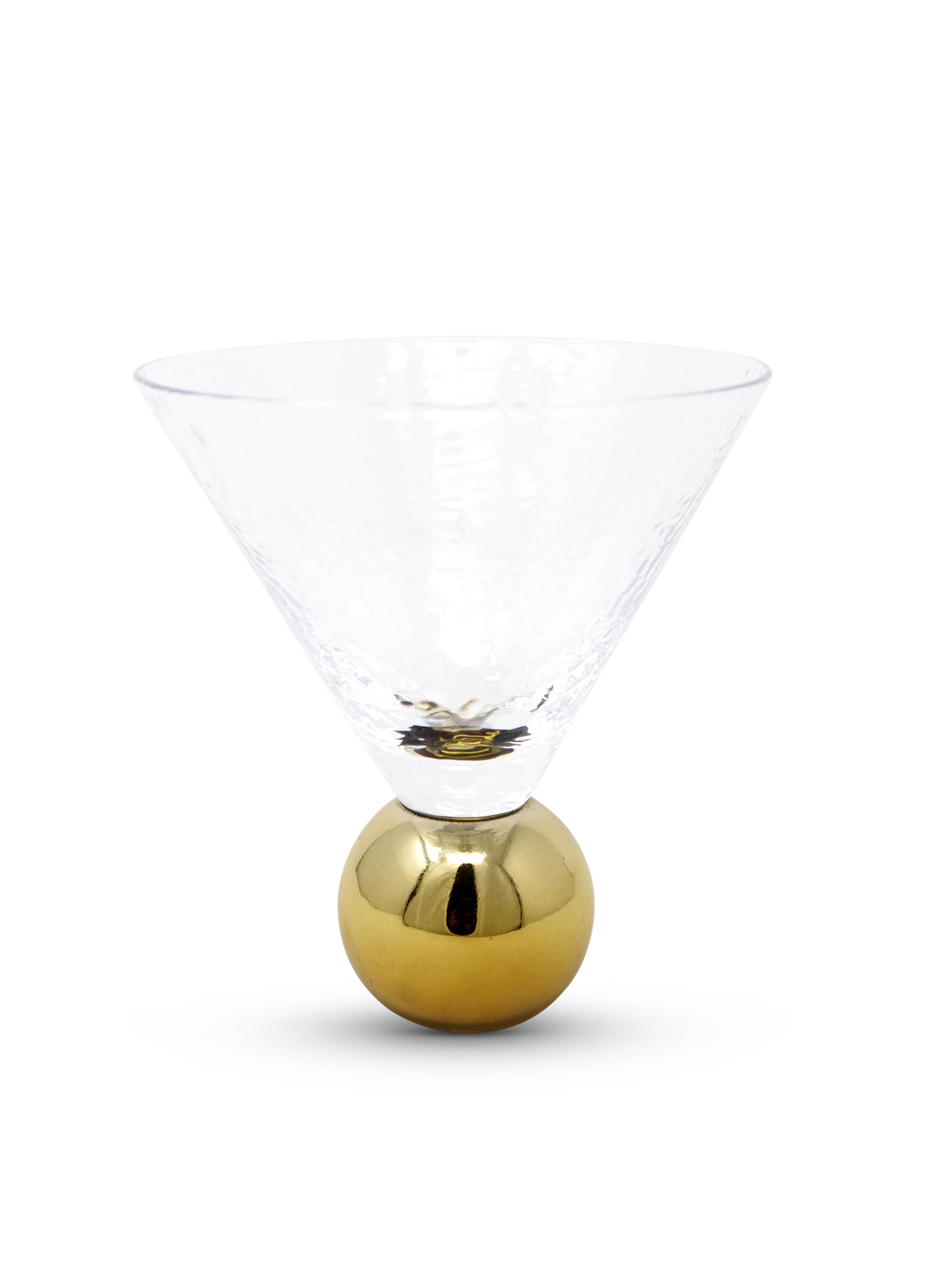 VIVIENCE - Wholesale Cocktail/Liquor Glass - Set of 6 Hammered Dessert Glasses on Gold Ball Pedestal