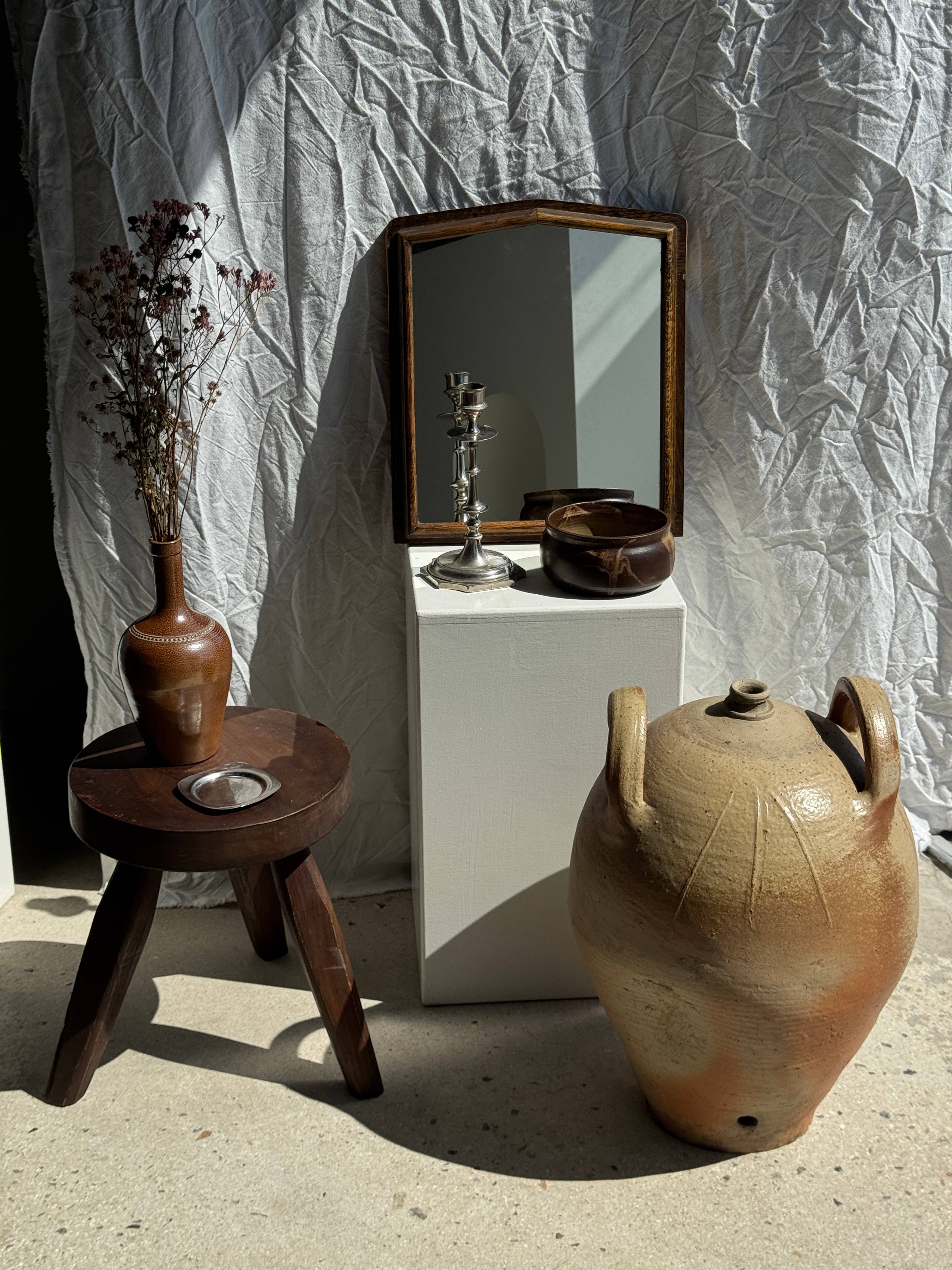 Brown Small antique English rectangular mirror with pediment for wholesale on Faire13