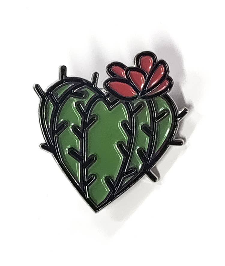 Prickly Heart Art - Wholesale Lapel Pin/Button - Cactus Heart Metal Enamel Pin
