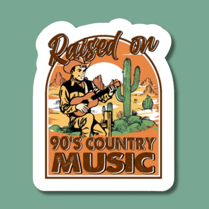 Autocollant de musique country Raised On 90's pour la vente par The Vinyl Rose