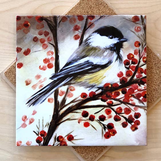 Very Berry Chickadee Trivet for wholesale by Art by Alyssa