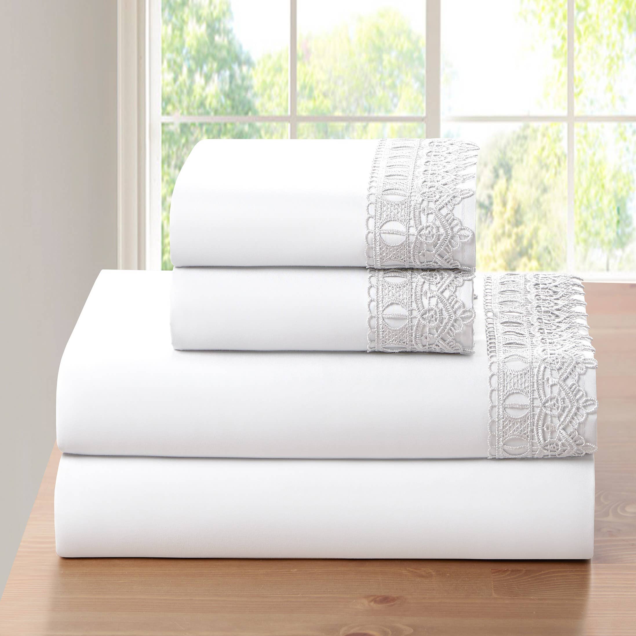 Bed Bath Fashions – wholesale Sheet set – Bamboo Lace Crochet Embroidery 4 Piece Sheet Set5