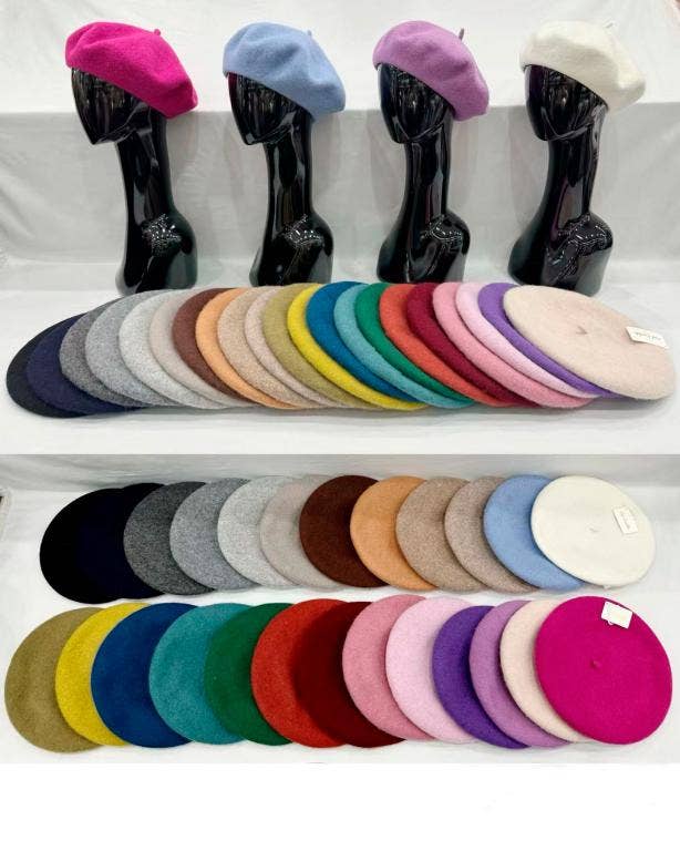 multicolor assortment Beautiful Wool Beret for Women with Solid Colors and One Size Fits All for wholesale on Faire