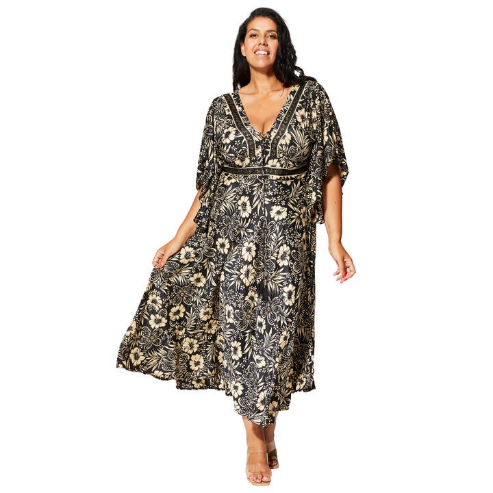 Langes Sommerkleid mit kurzen Ärmeln MCMAXIP2003I für den Großhandel von Aller Simplement