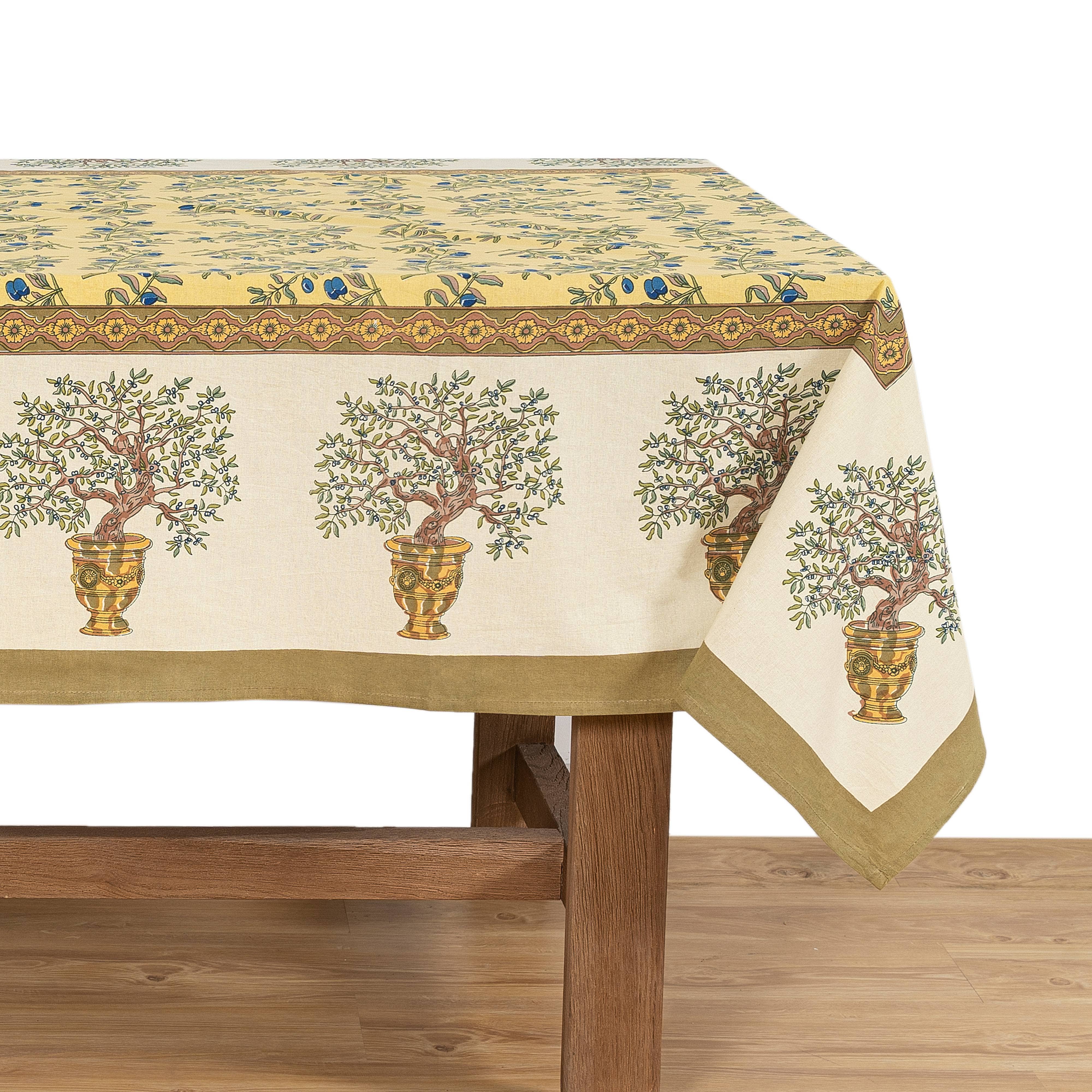 Couleur Nature - Wholesale Tablecloth - Olive Tree Khaki & Blue | French Tablecloths10