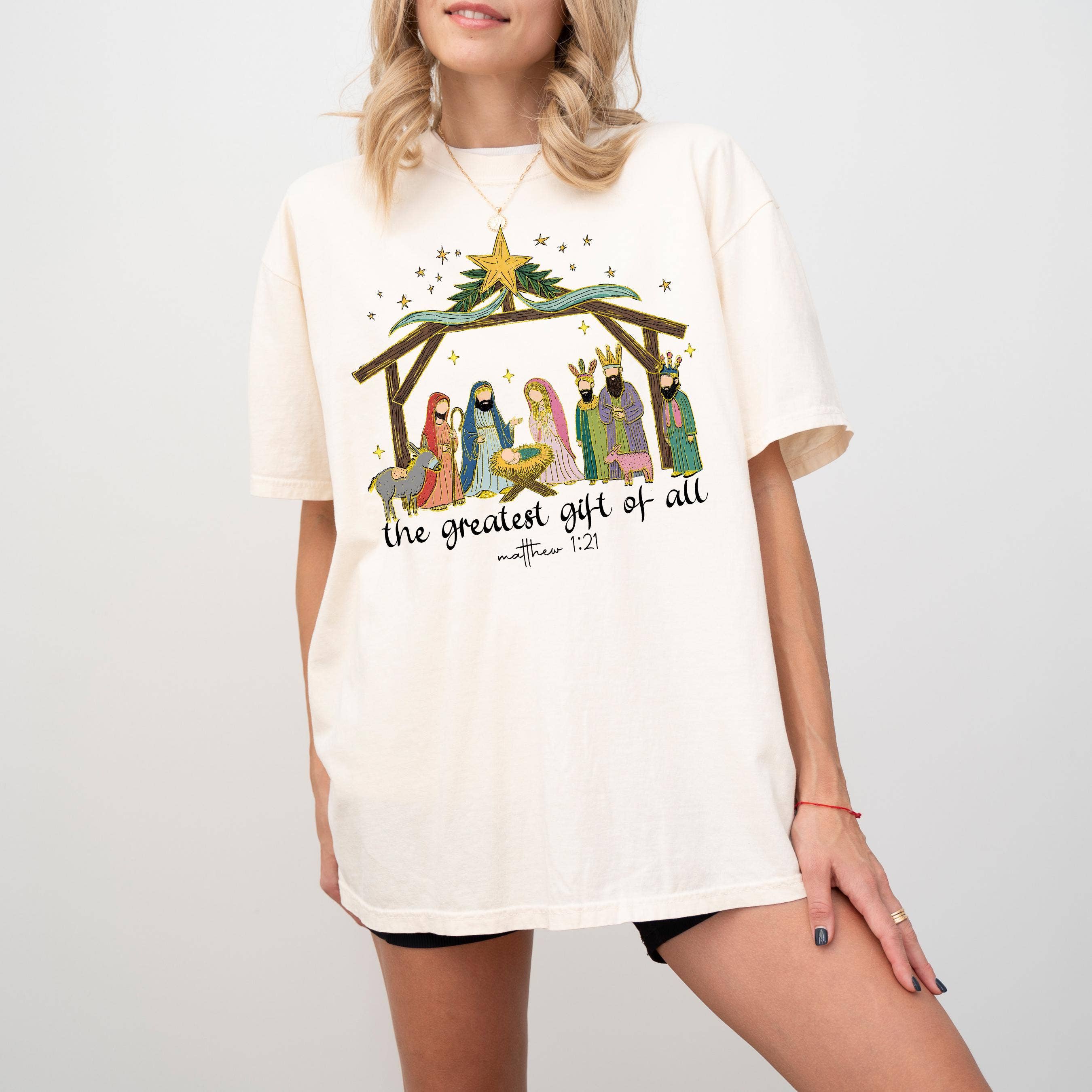 DLT Ecommerce - Wholesale T-Shirt (Graphic) - Women's - Christian Christmas Shirt, Nativity Scene Christmas Sweater0