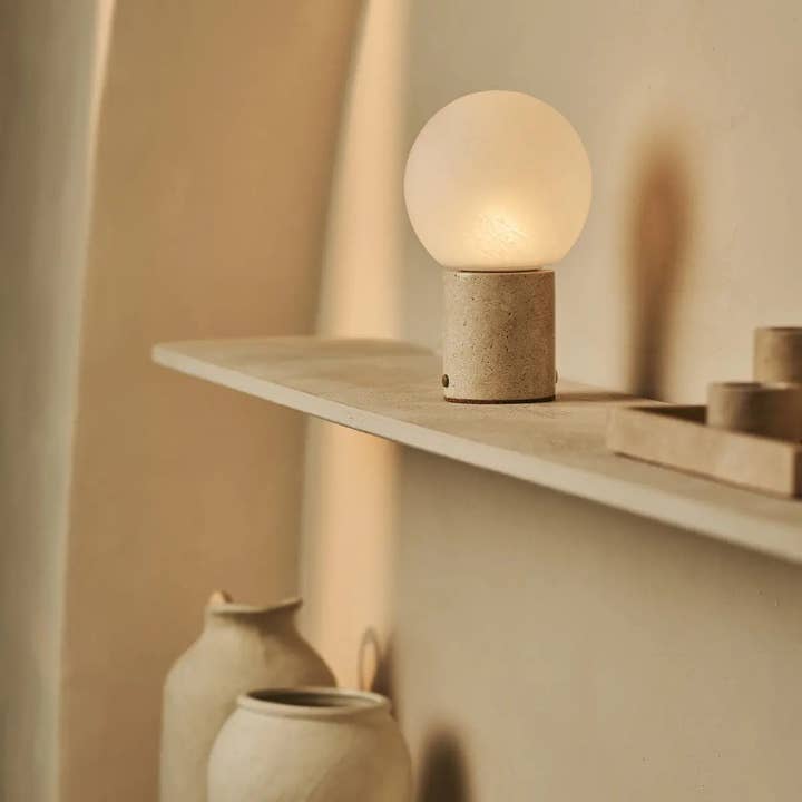 Tavellio - Wholesale Accent/Desk Lamp - Metsu Beige / Travertino Classico – Classic Travertine Rechargeable Table Lamp with 3 Light Colors & Dimming Function2