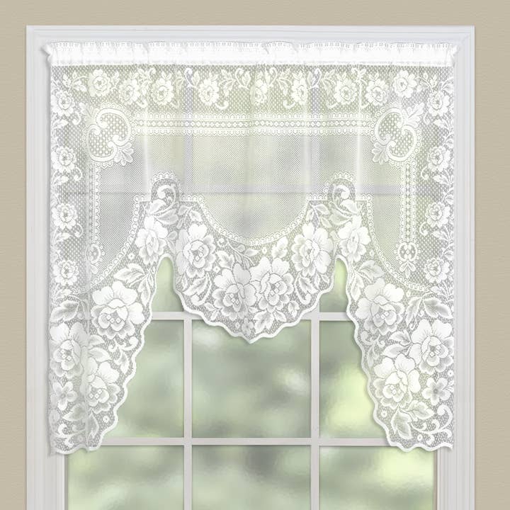 Victorian Rose 60x48 White Lace One-piece Swag Curtain for wholesale by Heritage Lace