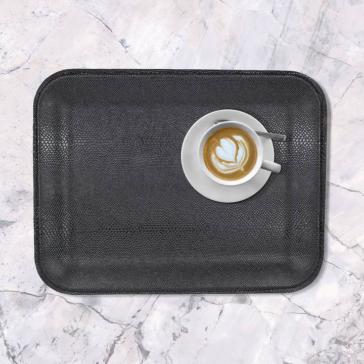 Flat small reptile black artificial leather serving tray for wholesale by Signature Home Collection GmbH