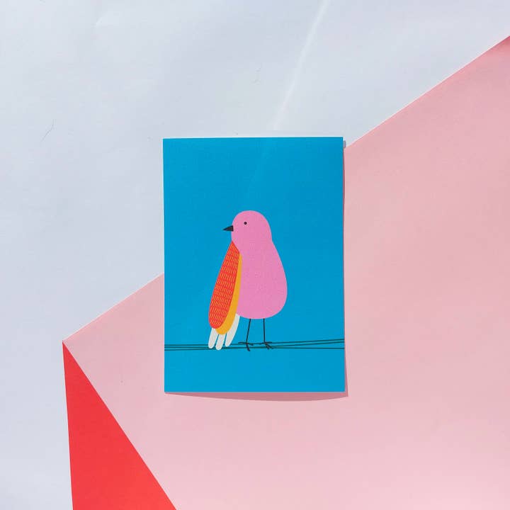 Blue female bird illustration card | Illustration bird for wholesale by Lemon.lemoff