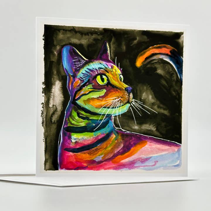 Vibrant Cat wenskaart voor wholesale door Waxing Moon Collective